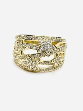 14K Gold Pave Star Multi-Band Ring